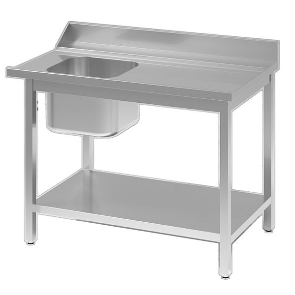 Gastro-Inox Spültische aus Edelstahl AISI 304 mit Becke/Anschluss links, 1000(L)x700(T)x900(H)mm, 305.070