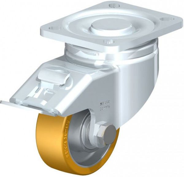 Blickle LH-ALTH 80K-FI Stahlblech-Lenkrolle, Schwerlast-Ausführung, mit Anschraubplatte & Feststeller, Blickle Extrathane®, Hellbraun, 678391