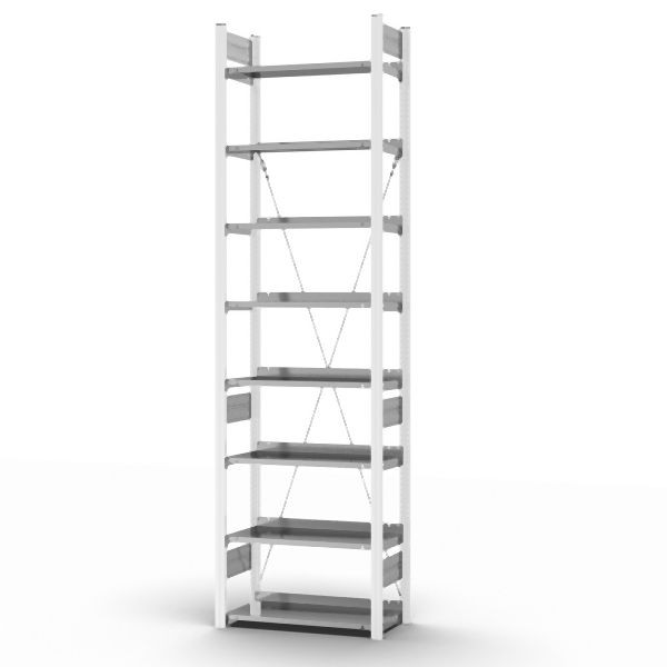 hofe Grundregal, zerlegt, 8 Böden 2700 x 300 x 750 mm, verzinkt Stützprofile - Verkehrsweiß/RAL 9016, HWG27307EX