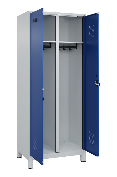 C+P Schwarz-Weiß-Spind Evolo PLUS, mit Füßen, 2 Abteile, 1950x800x500mm, 7035/5, Frontfarbe RAL 5010 Enzianblau, Drehriegel, 049012-22 S10006