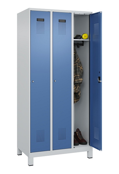 C+P Spind Evolo PLUS, mit Füßen, 3 Abteile, 1950x900x500mm, 7035/5023, Verschluss Zylinderschloss, Ablageböden 3, 049010-30 S10035