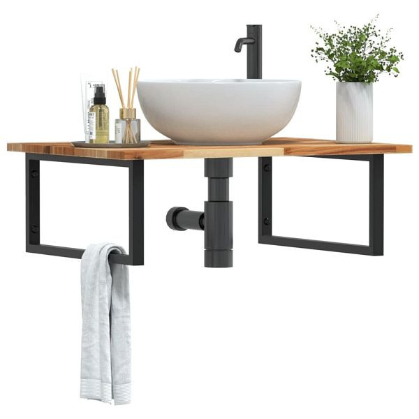 vidaXL Waschbeckenregal Wandmontage Stahl und Akazienholz, 3302925
