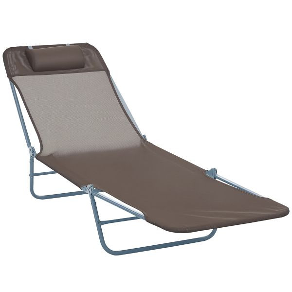 Outsunny Sonnenliege klappbar mit Kopfkissen verstellbar mit 5-Fach bis 120kg belastbar für Garten, Balkon und Pool geeignet, 4 Farben(Braun), 01-0337
