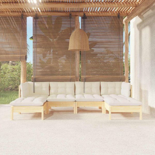 vidaXL 6-teilig Garten-Lounge-Set mit Creme Kissen Kiefernholz, 3097079