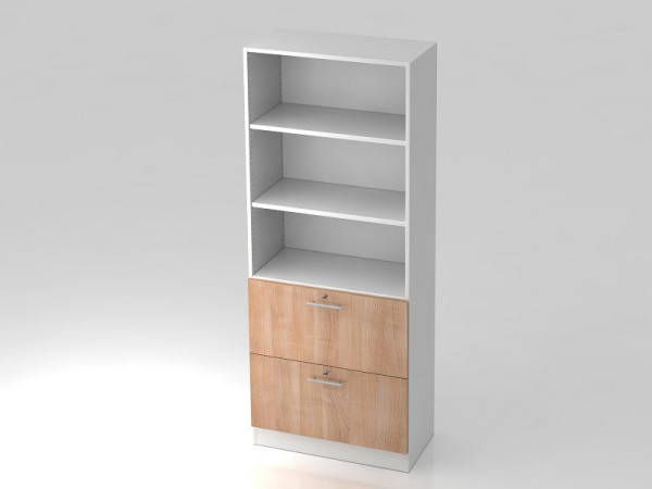 Hammerbacher Schrank 5OH, 2HR, Sockelblende Relinggriff Weiß/Nussbaum, 80x42x200,4 cm (BxTxH), V7300/W/N/RE
