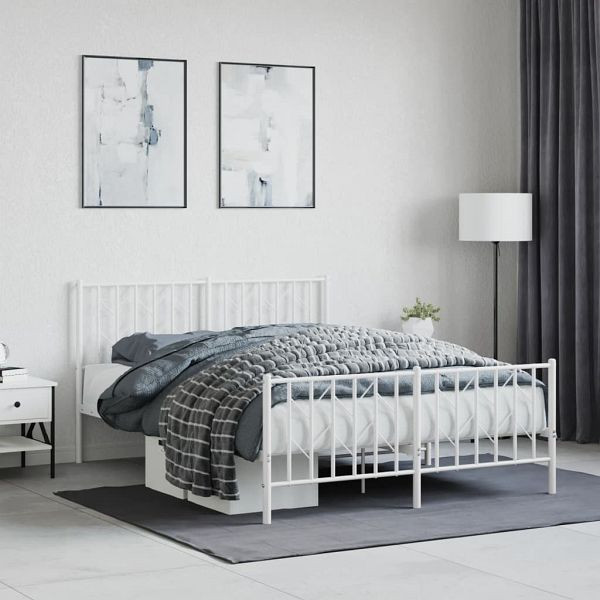 vidaXL Bettgestell mit Kopf- und Fußteil Metall Weiß 140x190 cm, 374504