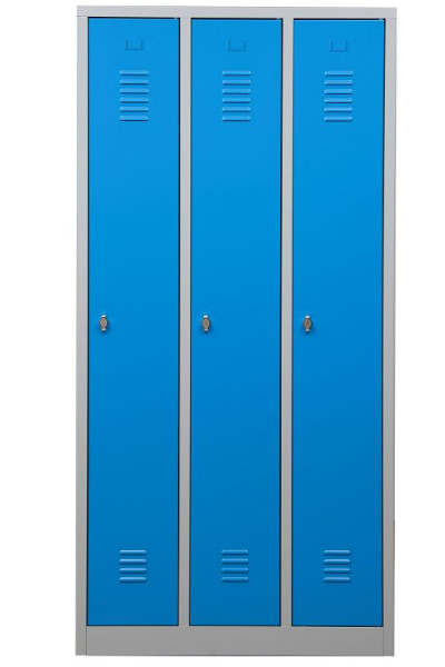 Gürkan Garderobenschrank, 50 x 90 x 180 cm, Lichtgrau, Lichtblau, Vorhangschloss, Hutboden & Kleiderhaken, WRC/3.1890, 105301