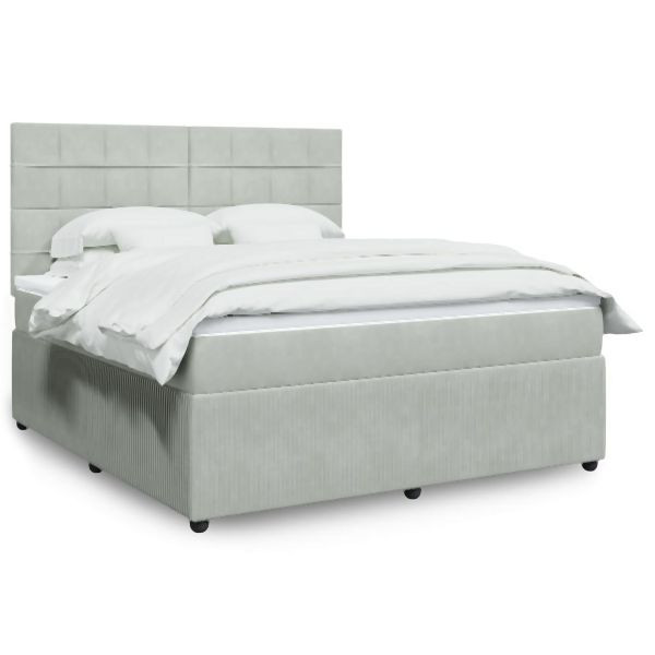 vidaXL Boxspringbett mit Matratze Hellgrau 180x200 cm Samt, 3294706