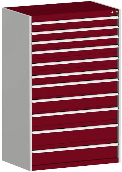 bott cubio Schubladenschrank bestückt mit 11 Schwerlastschubladen BxTxH: 1050 x 650 x 1600 mm, RAL 7035/3004, 40021046.24V