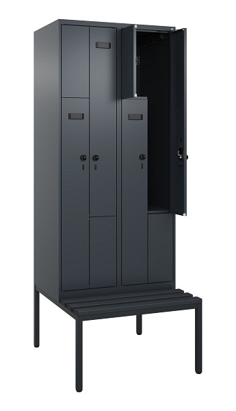 C+P Z-Spind Evolo PLUS, Bank, 4 Fächer, 2120x800x815mm, 7016/7016, Drehriegel, Sitzfläche Kunststoff, Sitzbank, 0490537-224 S10070