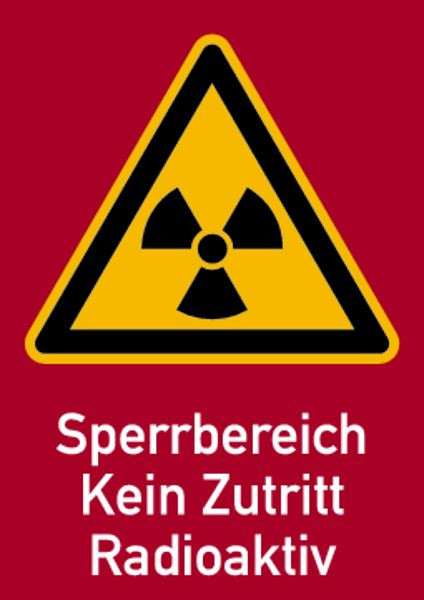 Schilder Klar Warnschild Strahlenschutz Sperrbereich, Kein Zutritt, Radioaktiv (WS 160), 148x210 mm Folie selbstklebend, 6408/62