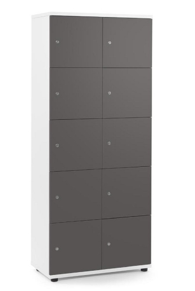 Deskin Schließfachschrank OFFICE-LINE mit 10 Fächern, Dekore Korpus Weiß, Türen Anthrazit, H 1890 x B 800 x T 420 mm, Zylinderschlösser, 290078