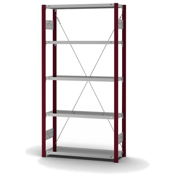 hofe Fachboden-Grundregal, 2000x300x1000 mm, 5 Fachebenen, verzinkt / RAL 3004, 150 kg Fachlast, 1600 kg Feldlast, einseitige Bedienung, HRG203010XL