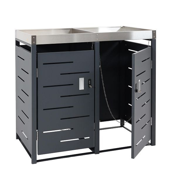 Mendler 2er-Mülltonnenverkleidung HWC-H40b, Mülltonnenbox, Pflanzkasten Edelstahl-Metall-Kombi 39kg 101x51x59 erweiterbar, 99043+99044