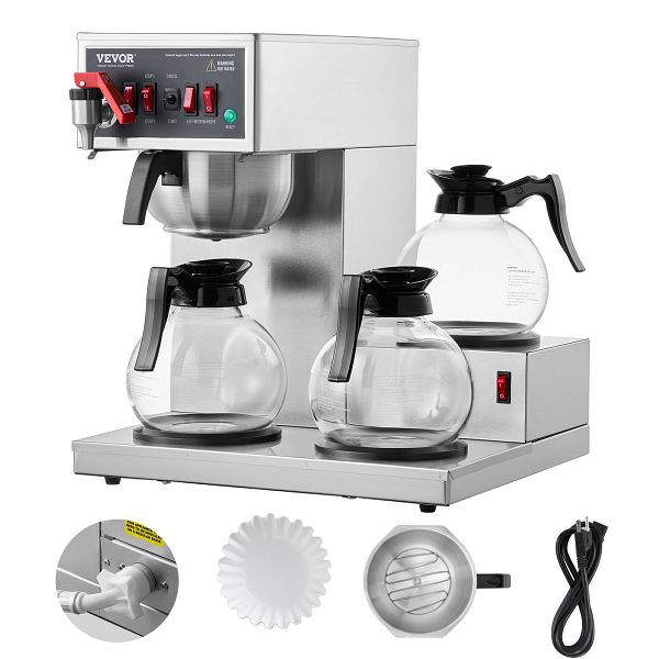 VEVOR Kommerzielle Filterkaffeemaschine, Kaffeemaschine 3 Glaskaraffen 12 Tassen, BLHSYMSKFJ3GO2QWUV2