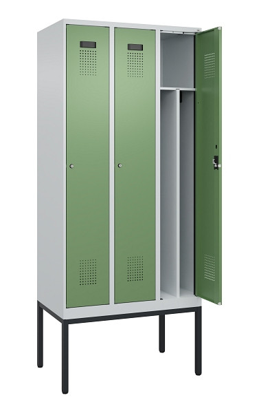C+P Spind Evolo PLUS, Gestell, 3 Abteile, 2120x900x500mm, 7035/6011, Verschluss Zylinderschloss, 0490307-30F S10037