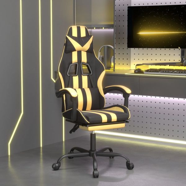 vidaXL Gaming-Stuhl mit Fußstütze Drehbar Schwarz & Golden Kunstleder, 349533