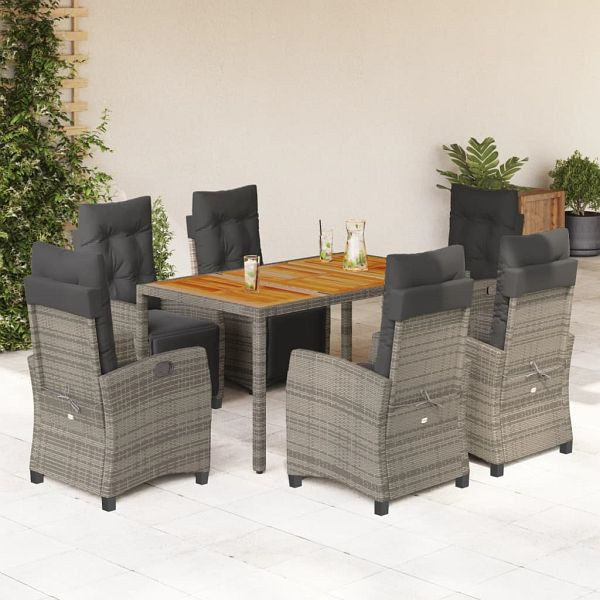 vidaXL 7-teilig Garten-Essgruppe mit Kissen Grau Poly Rattan, 3212915