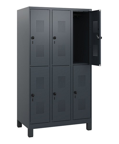 C+P Doppelstöckiger Spind Evolo PLUS, Füße, 6 Fächer, 1630x900x500mm, 7016/7016, Drehriegel, 0493105-30 S10016