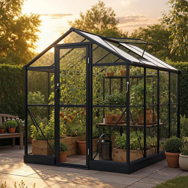 HOME DELUXE Gewächshaus ALBORA Schwarz - 244 x 184 cm, 75192