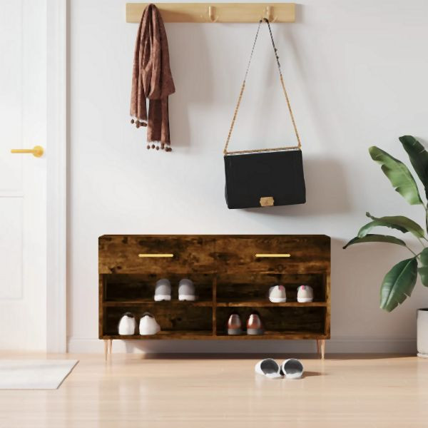 vidaXL Schuhbank Räuchereiche 102x35x55 cm Holzwerkstoff, 829729