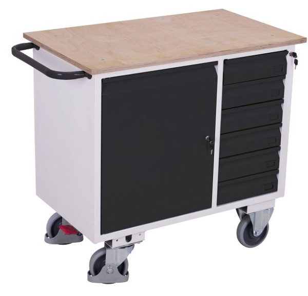 VARIOfit Werkstattwagen mit 6 Schubladen, Außenmaße: 1.110 x 600 x 960 mm, RAL 7016 anthrazitgrau, sw-985.001/AG