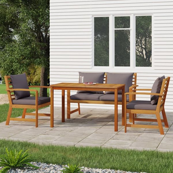 vidaXL 4-teilig Garten-Essgruppe mit Kissen Massivholz Akazie, 3154979