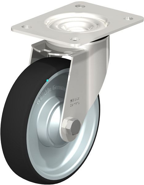 Blickle LEX-PATH 160KD Edelstahl-Lenkrolle mit Anschraubplatte, Thermoplastisches Polyurethan, Grau, 761527