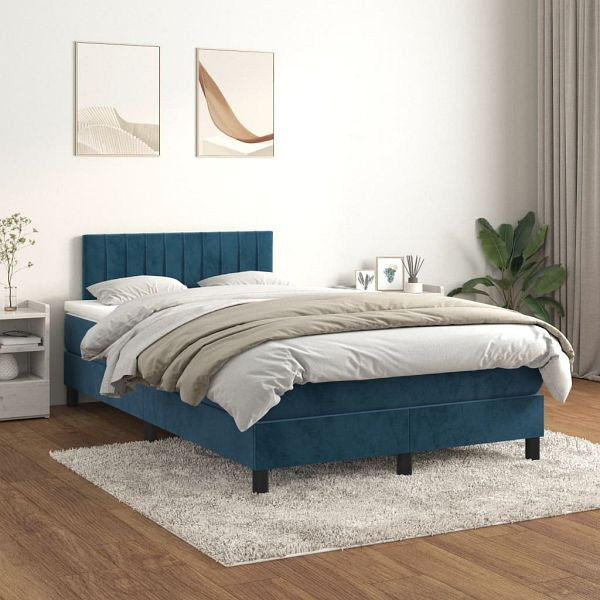 vidaXL Boxspringbett mit Matratze Dunkelblau 120x200 cm Samt, 3141417
