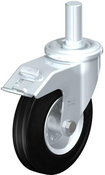 Blickle LEZ-VE 125R-FI Stahlblech-Lenkrolle mit Zapfen & Feststeller, Vollgummi, Schwarz, 576595