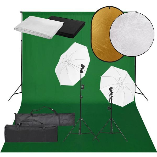 vidaXL Fotostudio-Set mit Beleuchtung, Hintergrund und Reflektor, 3094636