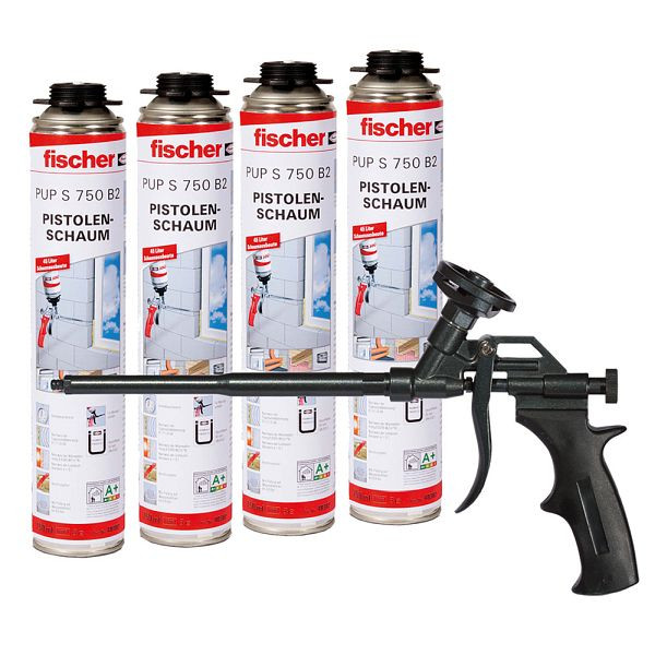 Fischer Starterpaket aus vier 1K-Pistolenschaum PUP S 750 & Schaumpistole M4 Black, 530974