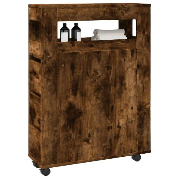 vidaXL Badschrank Schmal mit Rollen Räuchereiche Holzwerkstoff, 855272