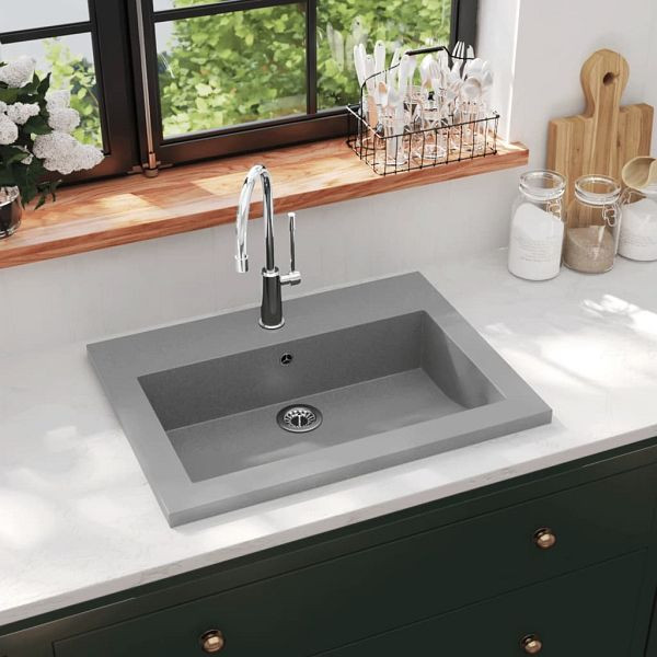 vidaXL Granitbecken 600x450x120 mm Grau, Material: 80% Quarz, 20% Harz, 142963