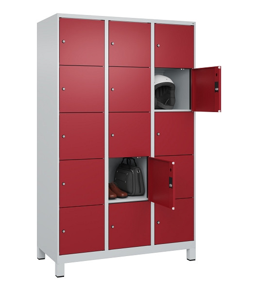 C+P Schließfachschrank Evolo PLUS, mit Füßen, 15 Fächer, 1950x1200x500mm, 7035/3003 Rubinrot, 049010-325 S10004