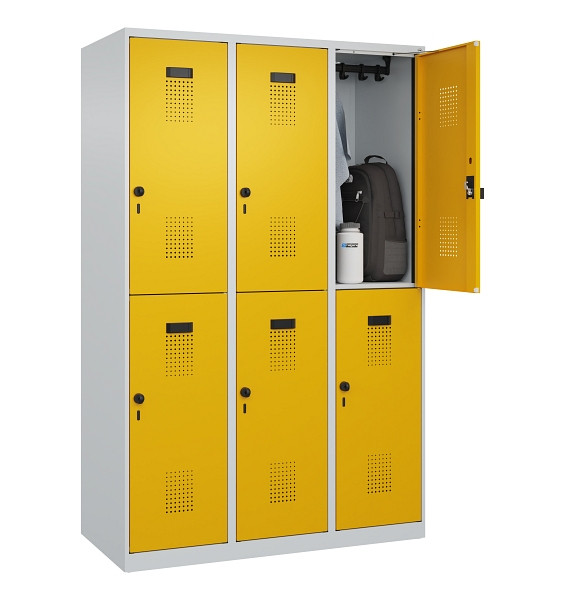 C+P Doppelstöckiger Spind Evolo PLUS, 6 Fächer, 1850x1200x500mm, 7035/1004, Drehriegel, 049300-32 S10000