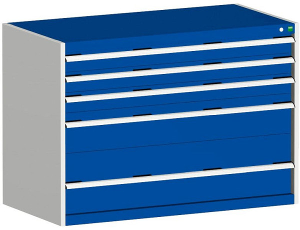 bott cubio Schubladenschrank bestückt mit 5 Schwerlastschubladen BxTxH: 1300 x 650 x 900 mm, RAL 7035/5010, 40022114.11V