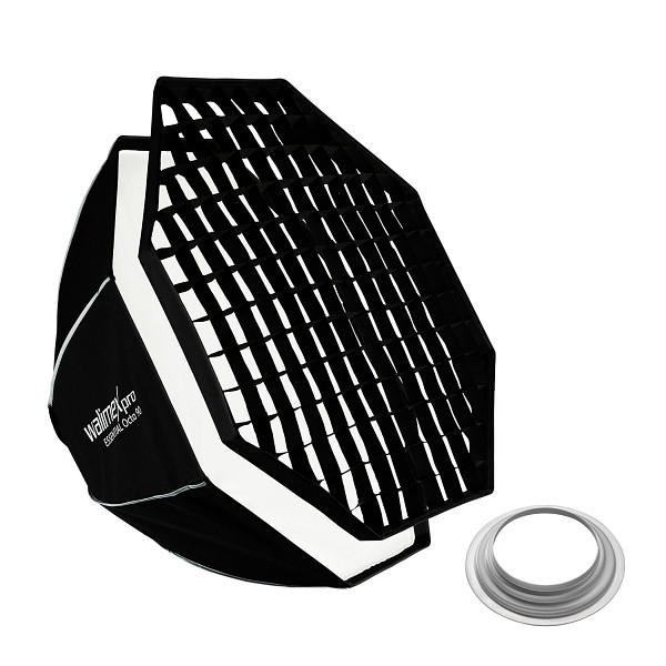 Walimex pro Essential Softbox Octagon 90cm + Softboxadapter für Hensel Expert, um 360° drehbar, einfacher Aufbau, inkl Grid, 1023488
