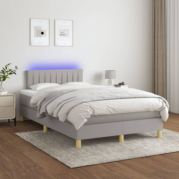 vidaXL Boxspringbett mit Matratze & LED Hellgrau 120x200 cm Stoff, 3133861