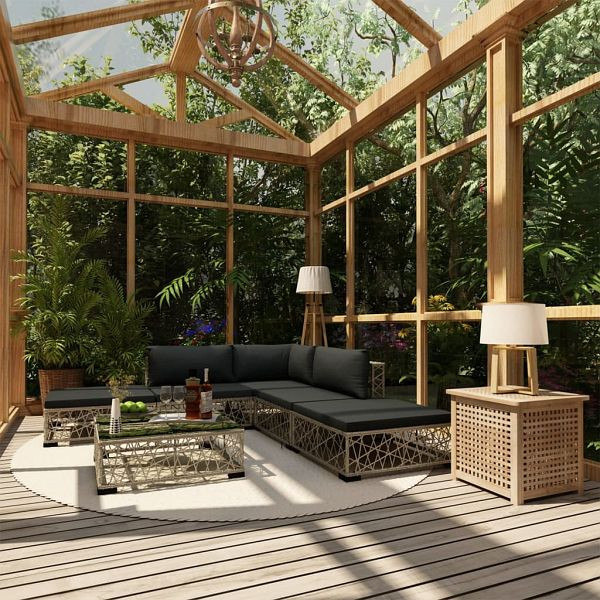 vidaXL 6-teilig Garten-Lounge-Set mit Auflagen Poly Rattan Grau, 46805