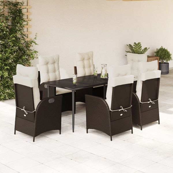 vidaXL 7-teilig Garten-Essgruppe mit Kissen Braun Poly Rattan, 3213200