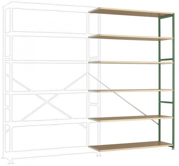 Manuflex Großfach-Steckregal Anbauregal mit 6 Holzverbundböden, HxBxT = 2500 x 1500 x 500 mm, resedagrün, RP1442.6011