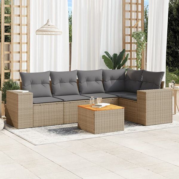 vidaXL 6-teilig Garten-Sofagarnitur mit Kissen Beige Poly Rattan, 3225436