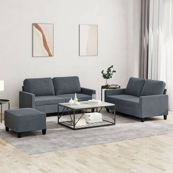 vidaXL 3-teilig Sofagarnitur mit Kissen Dunkelgrau Samt, 3201507