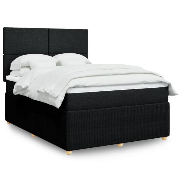 vidaXL Boxspringbett mit Matratze Schwarz 160x200 cm Stoff, 3294402