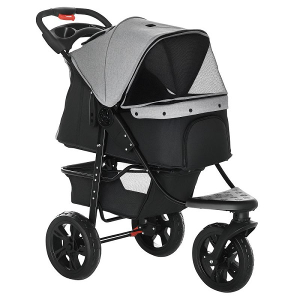 PawHut Hundewagen Hundebuggy mit 3 Rädern klappbar bis 10 kg Oxford Grau+Schwarz 109,5 x 54,5 x 106,5 cm, D00-108V01GY
