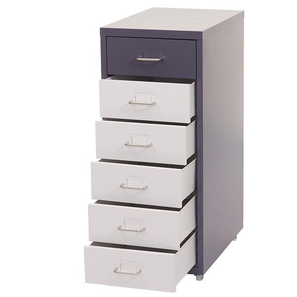 Mendler Rollcontainer Boston T851, Schubladenschrank Stahlschrank, 69x28x41cm 6 Schubladen, dunkelgrau weiß-dunkelgrau, 72283