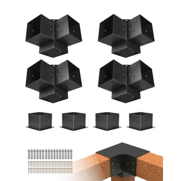 VEVOR Pfostenverbinder, 142x142 mm, 4 Stk. 3-Wege-Eckhalterung & 4 Stk. Pfostenträger, Pergola-Halterung-Set, LPJJTZST8PCS31NS1002V0