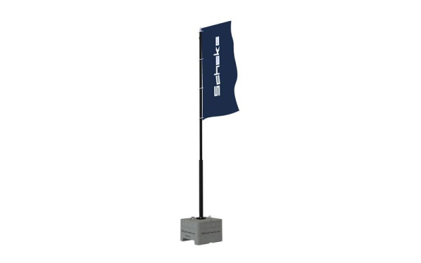 Schake Fahnenmast-Set 6 m bestehend aus: 1x Betonaufstellvorrichtung, 1x Stahlmast 6,0m schwarz beschichtet, 1x Fahnenausleger, 3531F-RAL9005-SET
