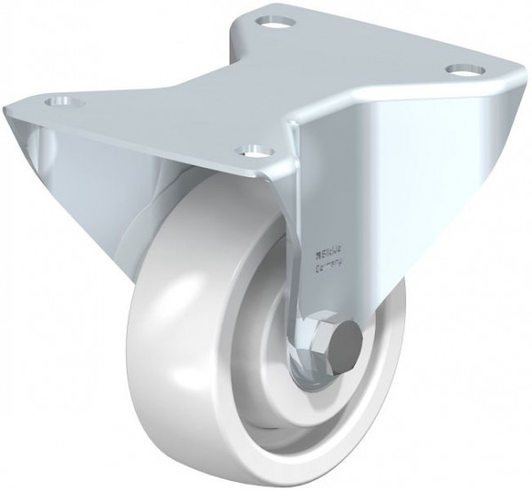 Blickle BK-SPO 100K-3 Stahlblech-Bockrolle, schwere Ausführung, mit Anschraubplatte, Polyamid, Weiß, 267617
